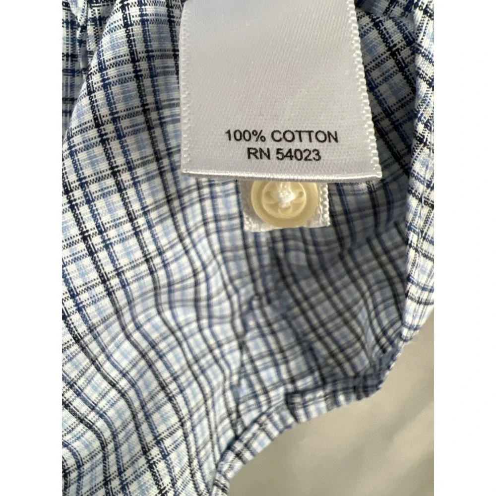 Banana Republic Dress Shirt Mens L Blue Non-Iron Slim Fit Micro-Check 16-16.5